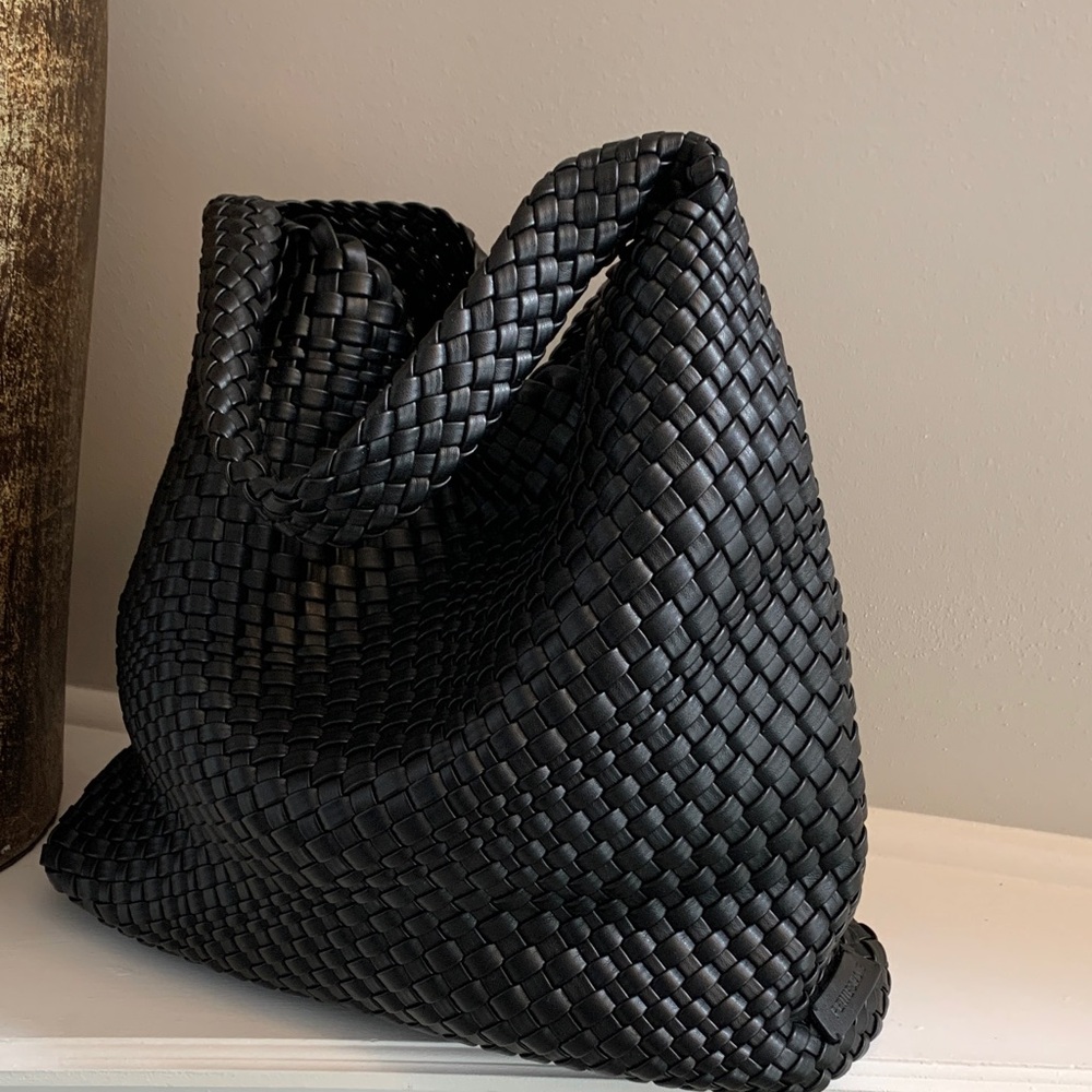 Designer Inspired Elegant Black Woven Tote Bag